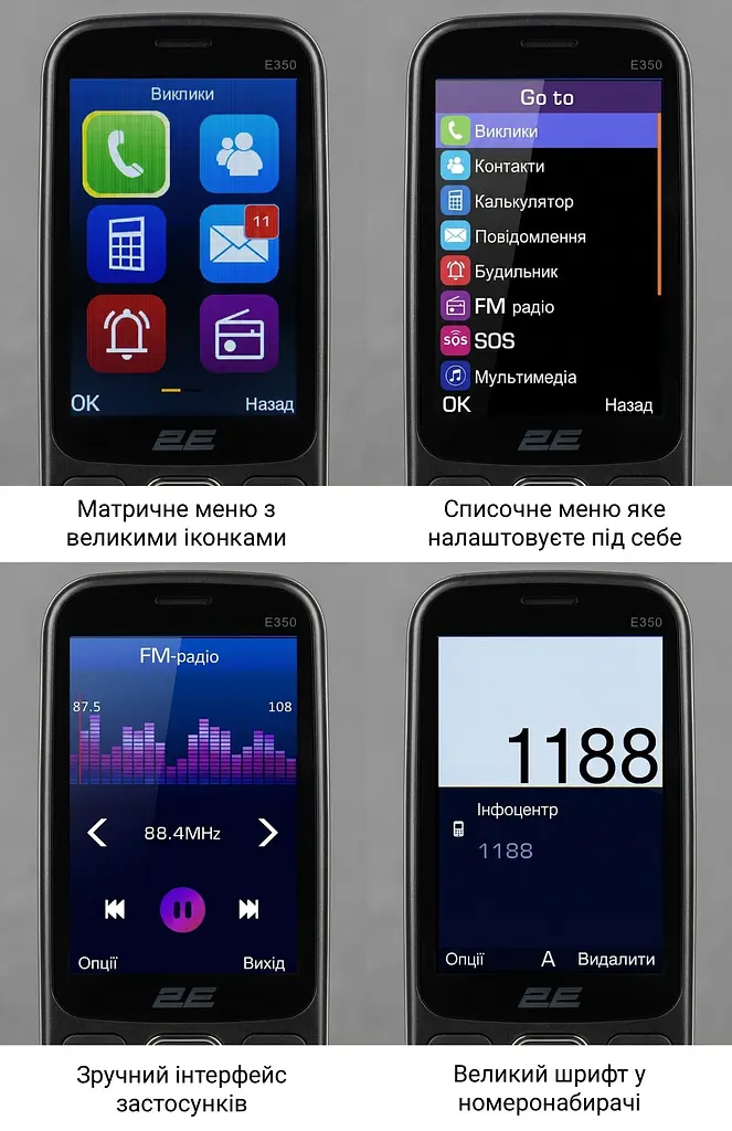 Мобільний телефон 2E E350 3.5" 2SIM, 3000 мАг, чорний - фото 10