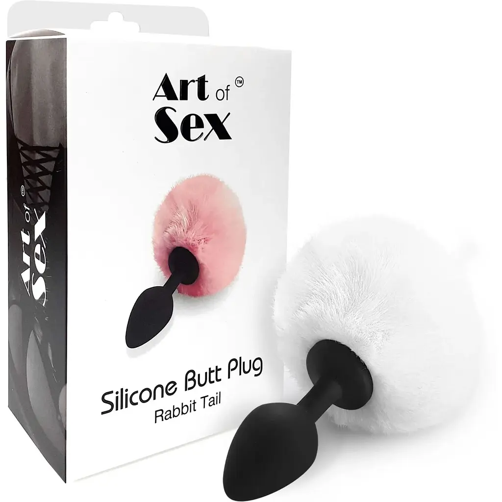 Силіконова пробка Art of Sex - silicone Bunny Tails Butt Plug М White - фото 3