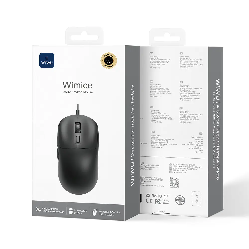Маніпулятор миша дротова WIWU USB2.0 Wired Mouse WM111 Чорний - фото 2