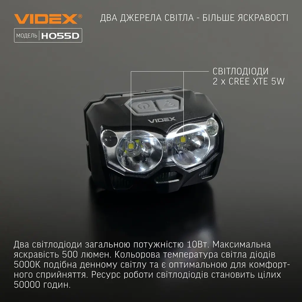 Налобний світлодіодний ліхтарик Videx VLF-H055D 500 Lm 5000 K (VLF-H055D) - фото 7