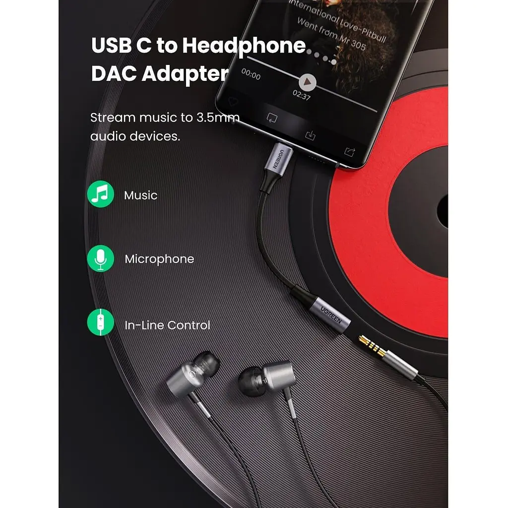 Перехідник Ugreen USB-C to 3.5mm M/F 0.10m AV161 (80154) - фото 2