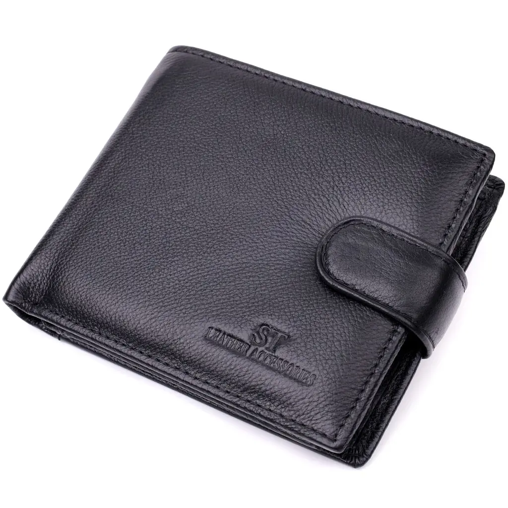 Чоловічий гаманець середнього розміру із натуральної шкіри ST Leather 22444 чорний - фото 11