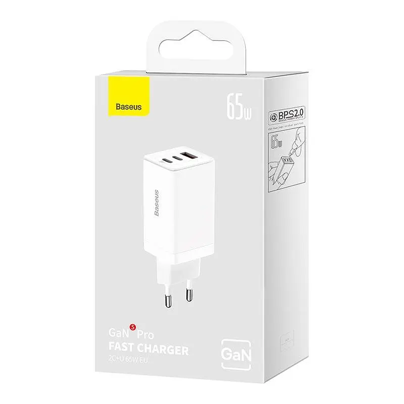 Адаптер блок сетевой Baseus GaN5 Pro Fast Charger 65 W+C to C cable белый - фото 7
