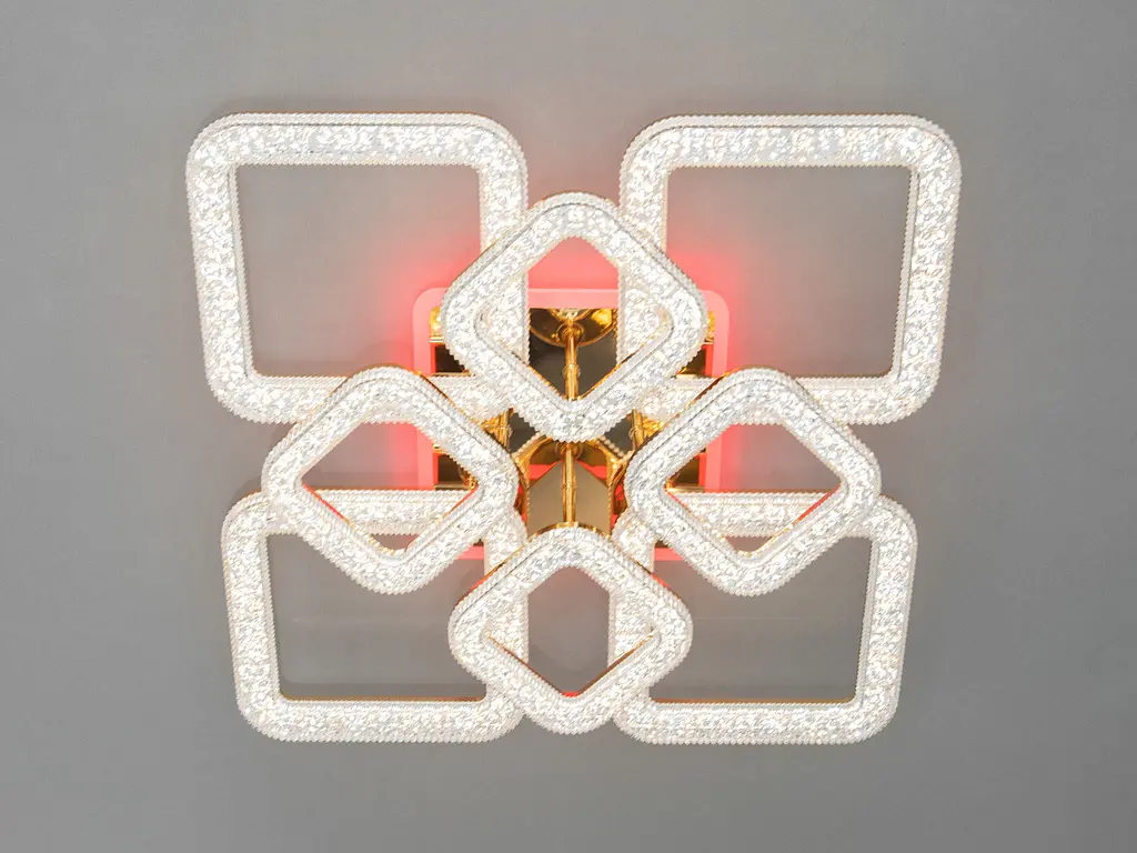 Люстра стельова LED Diasha 2205/4+4G, 130W, 6000K-3200K-4100K, золото, сучасний стиль, з пультом, димером, акрилові плафони - фото 2
