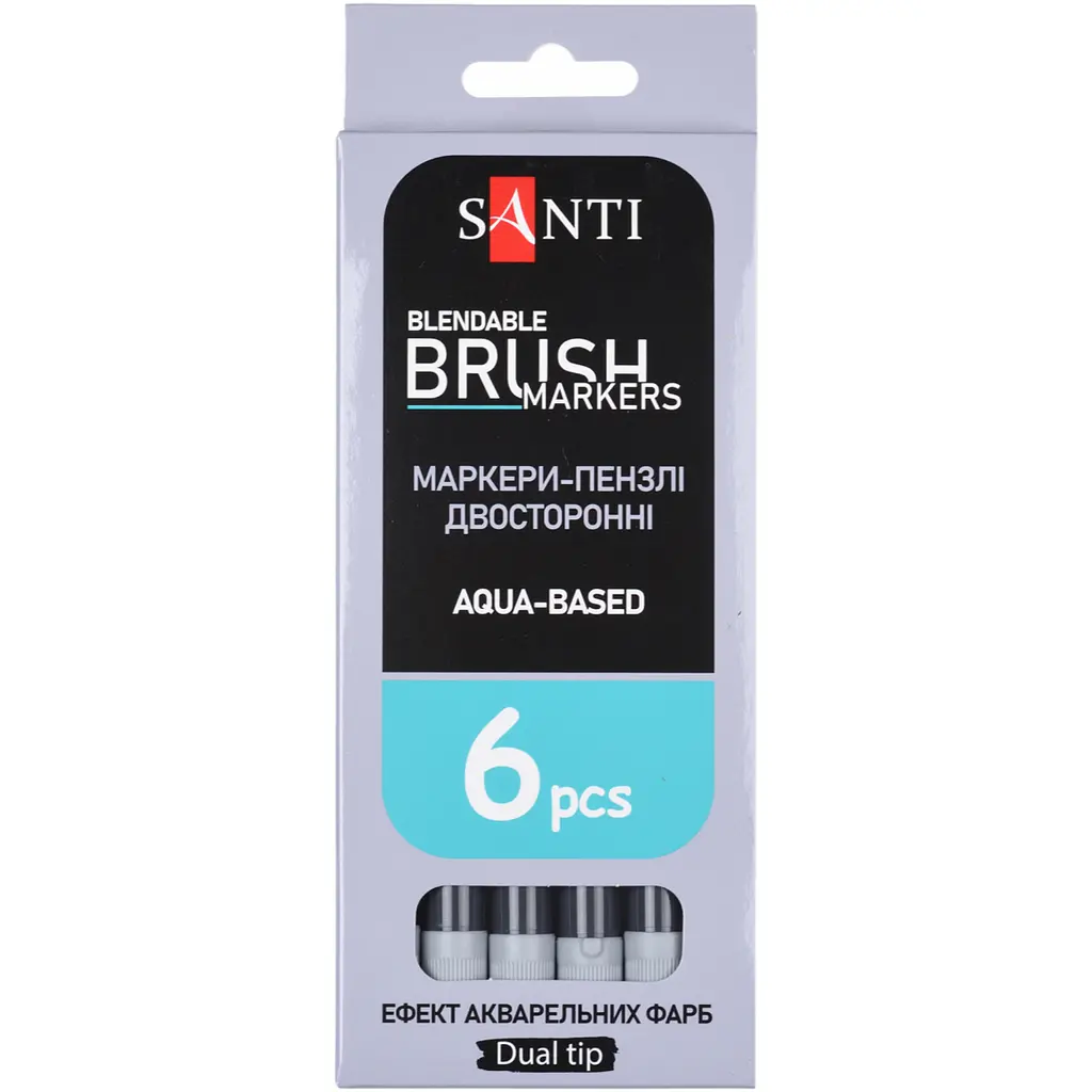 Маркер акварельний Santi  Brush Marker SWB-30 двосторонній сірий 6 шт. (391086) - фото 4