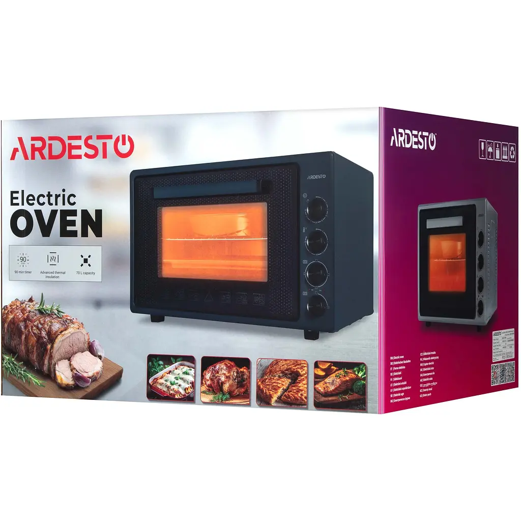 Печь электрическая Ardesto 70 л, 2000 Вт, механич., двойное стекло, вертел, малиновый - фото 14