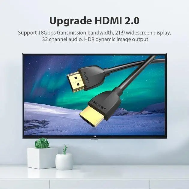 Тонкий кабель HDMI Vention Slim Portable HDMI 2.0 черный кабель в оплетке 1.5 м (AAIBG) - фото 5