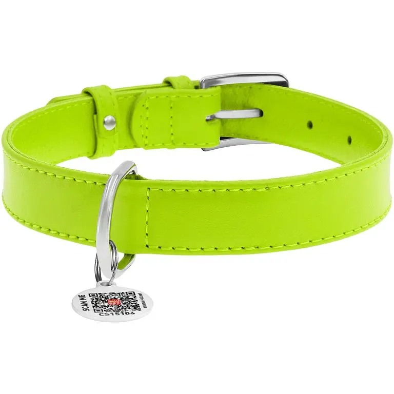 Ошейник для собак Waudog Glamour, кожаный, с QR паспортом, 38-49х2,5 см, салатовый - фото 2