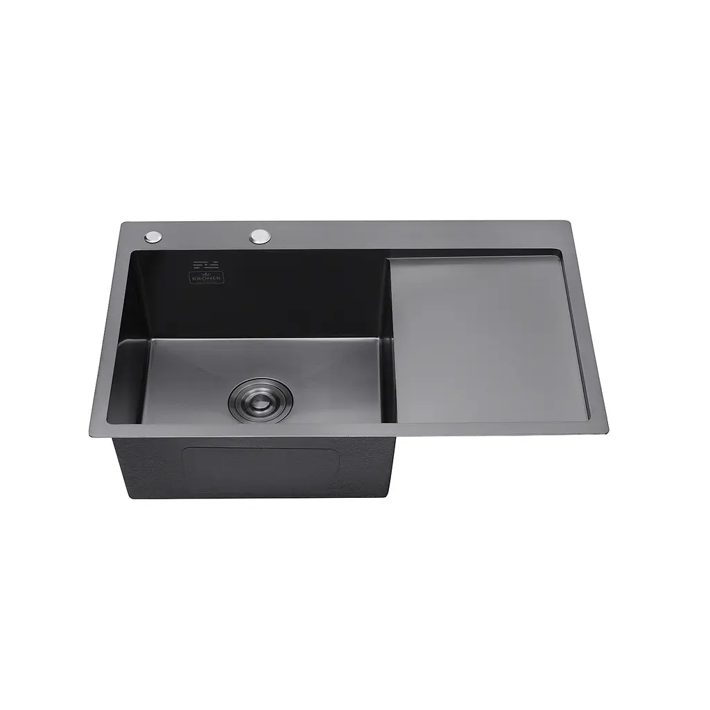 Кухонна мийка Kroner KRP Schwarze - 7849LHM PVD (3,0/1,0 мм) (CV025278) - фото 2