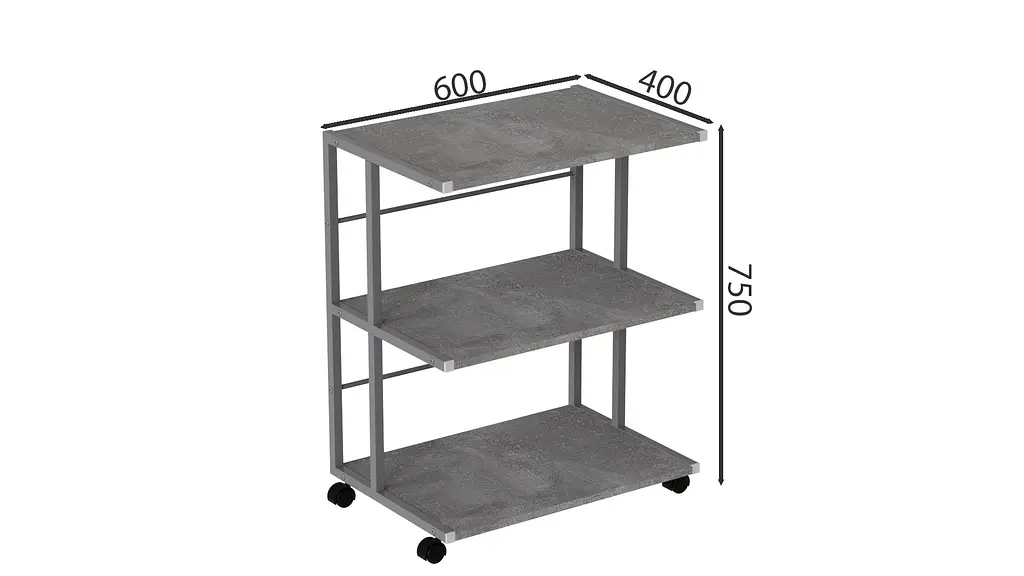 Этажерка на колесиках Ferrum-decor Камило 75x40x60 металл Серый ДСП Бетон 16мм (FRD-102553) - фото 3