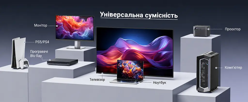 Кабель HDMI UGREEN HD171 5 м версія 2.1 штекер на обох кінцях 8K 60 Гц 4K 120 Гц до 48 Гбіт/с динамічний HDR Dolby Vision HDR10+ підтримка eARC VRR ALLM QMS QFT в обплетенні чорний із сірими корпусами роз’ємів та сріблястими штекерами (35376) - фото 7