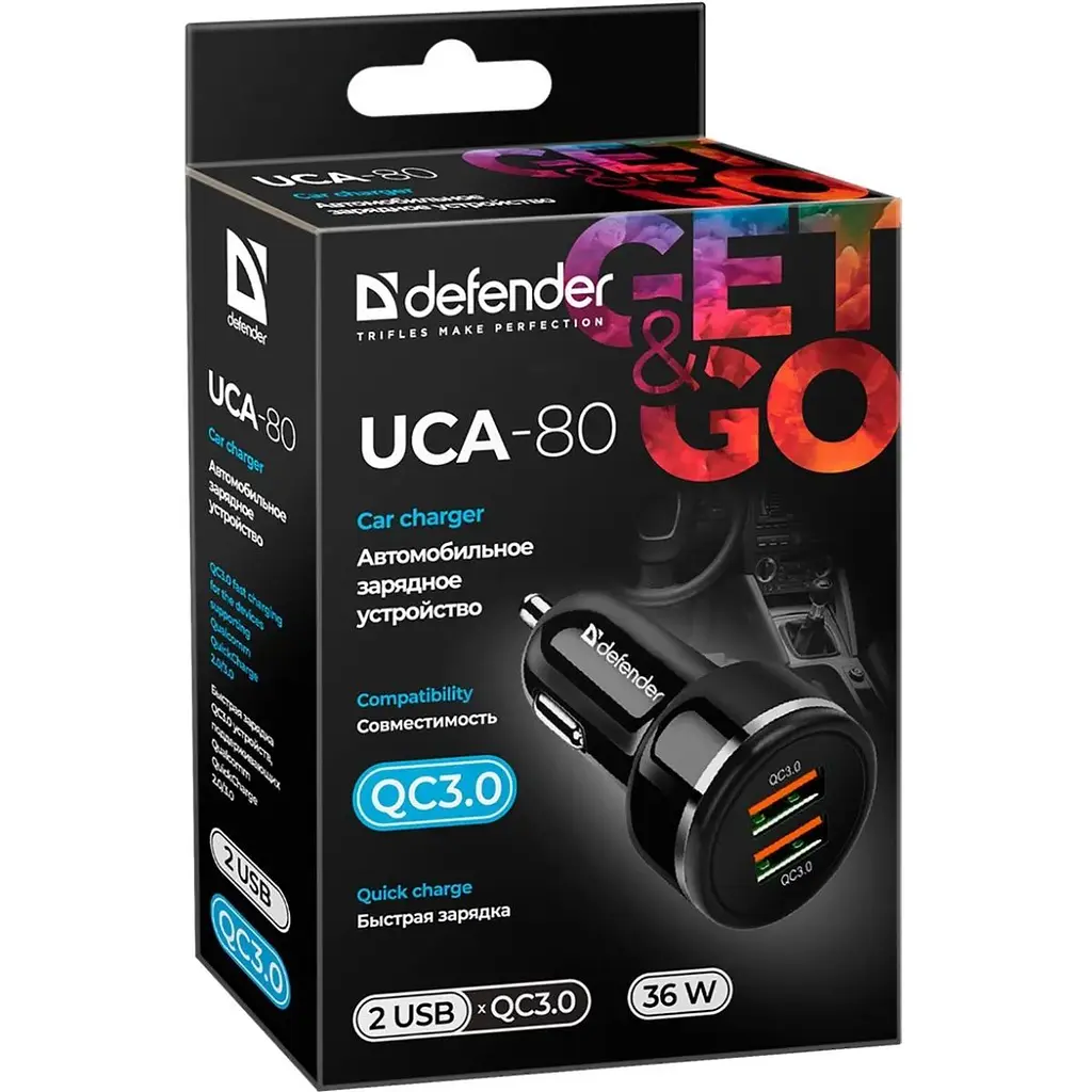 Автозарядка 2xUSB 36W (2xUSB-A) QC3.0,3А UCA-80 чорна Defender (83832) - фото 4
