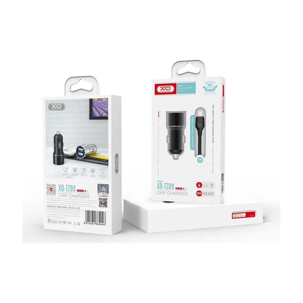 Зарядний пристрій XO TZ09 2.4A/2 USB + cable microUSB Black (XO-TZ09M-BK) - фото 3