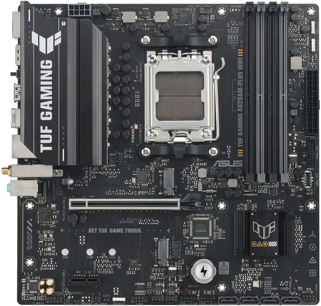 Материнська плата ASUS TUF GAMING A620AM-PLUS WIFI (TUF GAMING A620AM-PLUS WIFI) (Socket AM5, AMD A620A, Micro-ATX) - фото 1