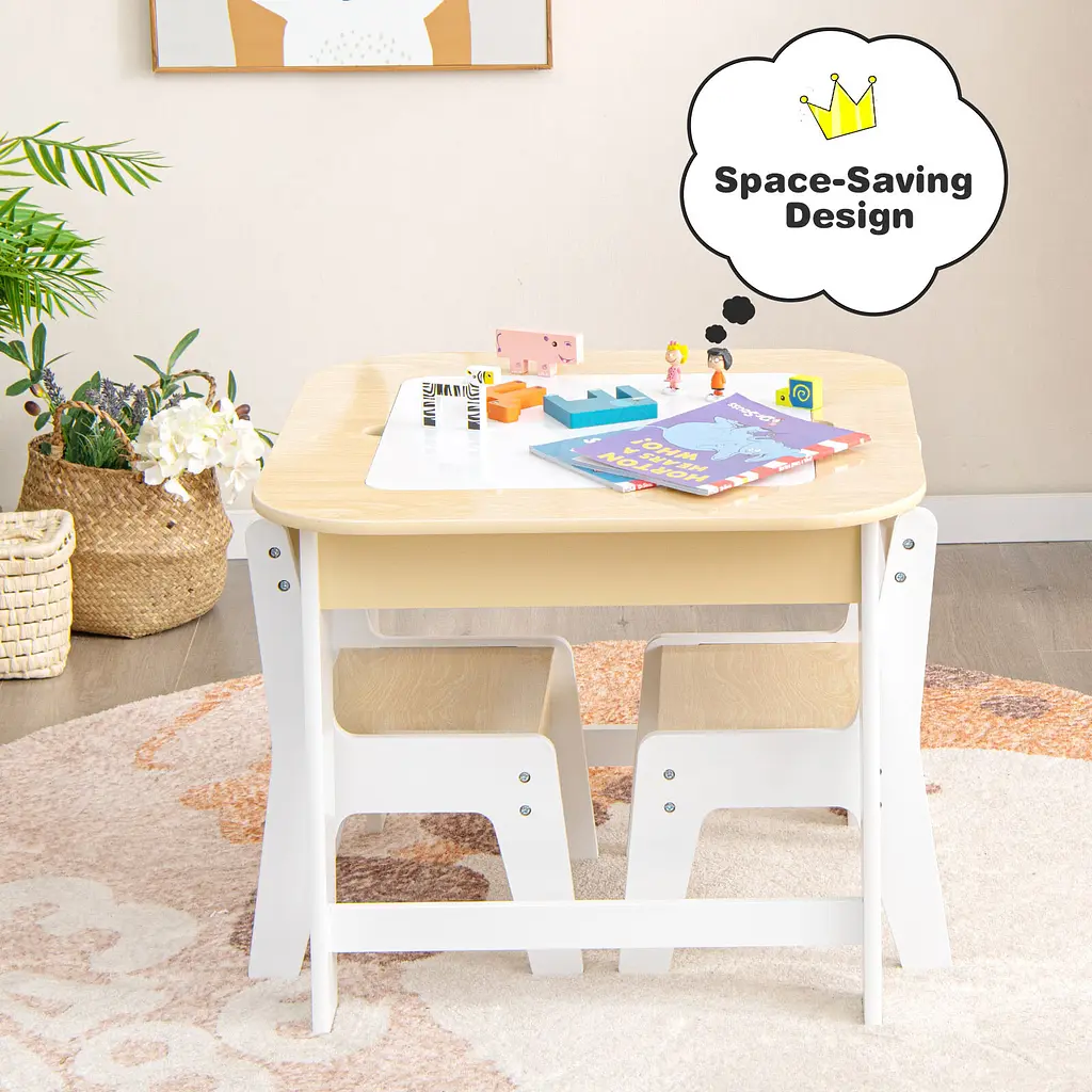 Комплект дитячих меблів Costway Kids Set 2-in-1 Desk стіл та 2 стільці з двосторонньою стільницею-дошкою - фото 6