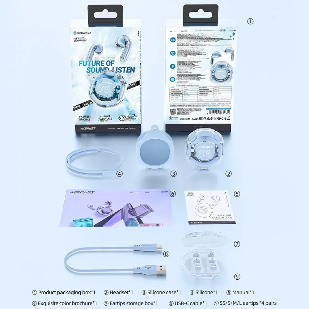 Навушники TWS Acefast T8 ice blue - фото 3