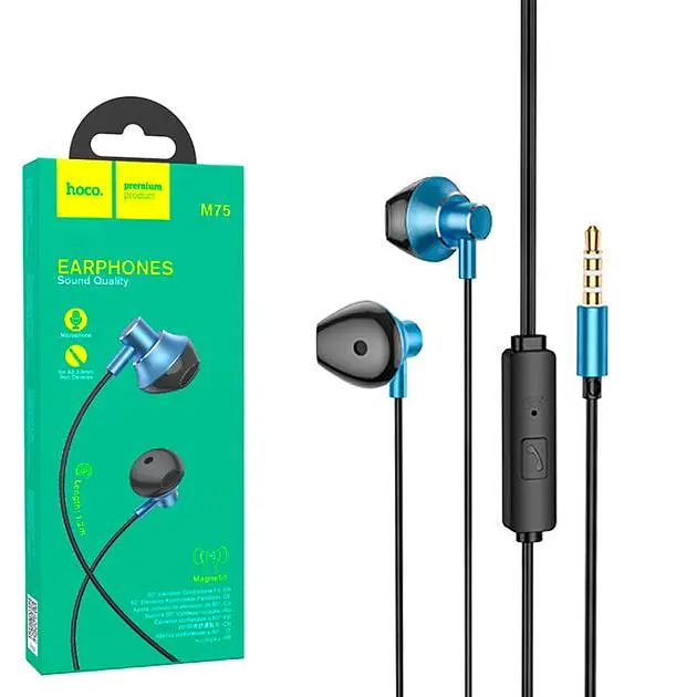 Проводные наушники Hoco M75 Belle Universal, 1,2m, Mic, 3.5mm, blue - фото 3