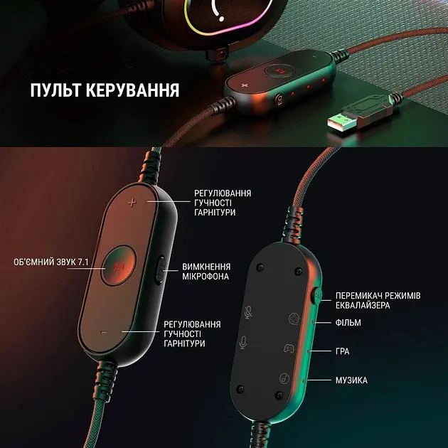 Гарнітура - накладні навушники Fifine H6 з підсвічуванням різнокольорові чорні - фото 7