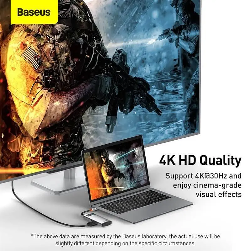 Док-станция адаптер хаб Baseus Metal Gleam Series 4-in-1 - Type-C to 2Usb HDMI Type-C (CAHub-CY0G) - фото 3