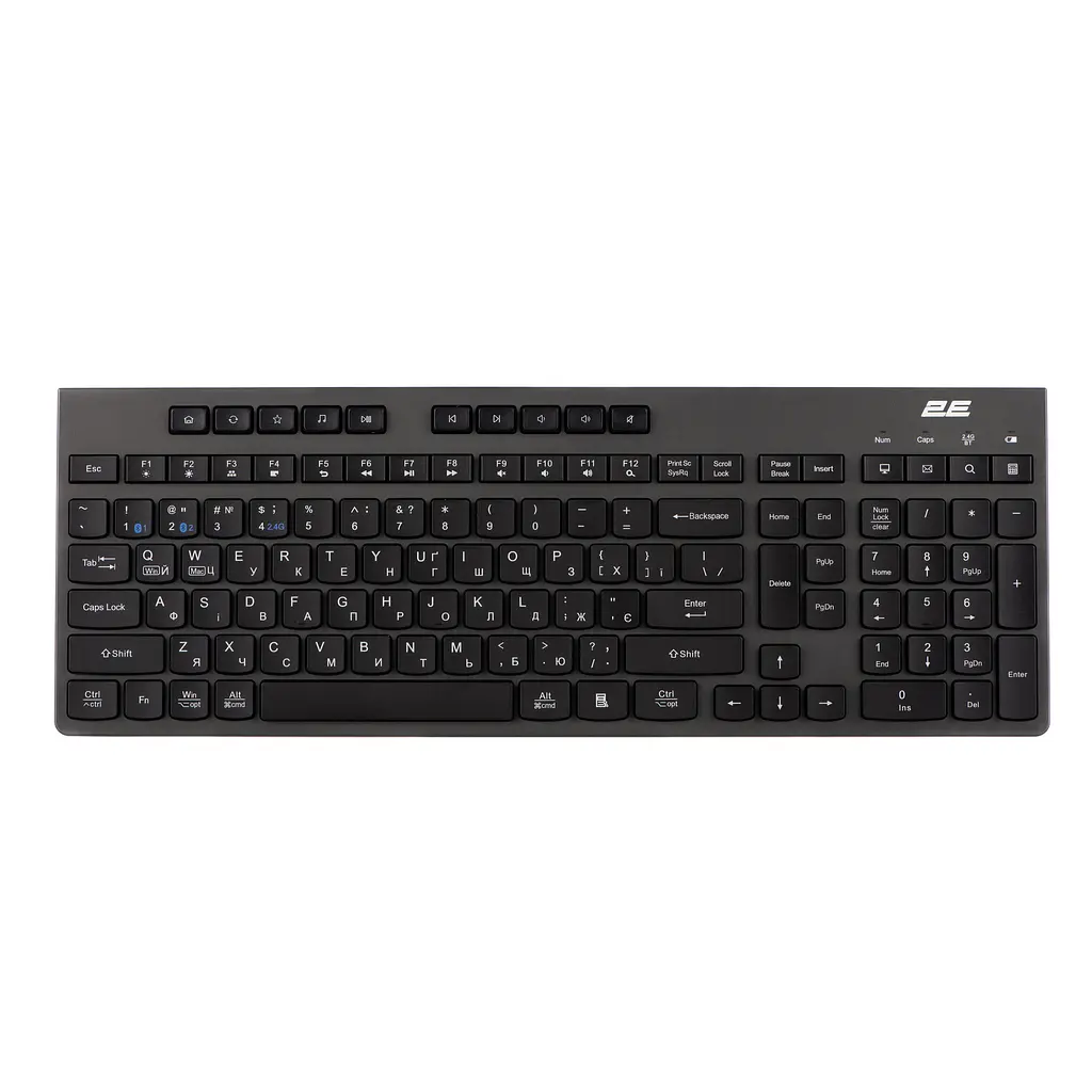 Клавіатура мембранна бездротова 2E KS-280 Black-Grey, 120key, WL/BT, EN/UK, silent