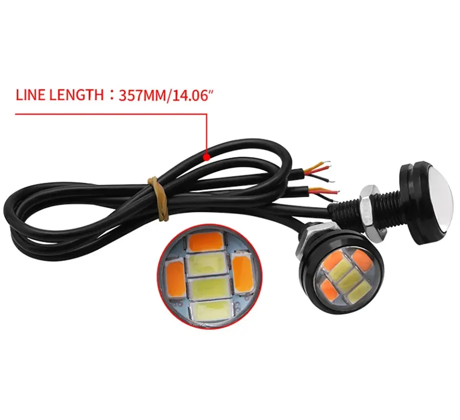 LED Денні ходові вогні ДХО очі врізні D23 мм 3W 12V Білі з Жовтим поворотами 2 шт. - фото 4
