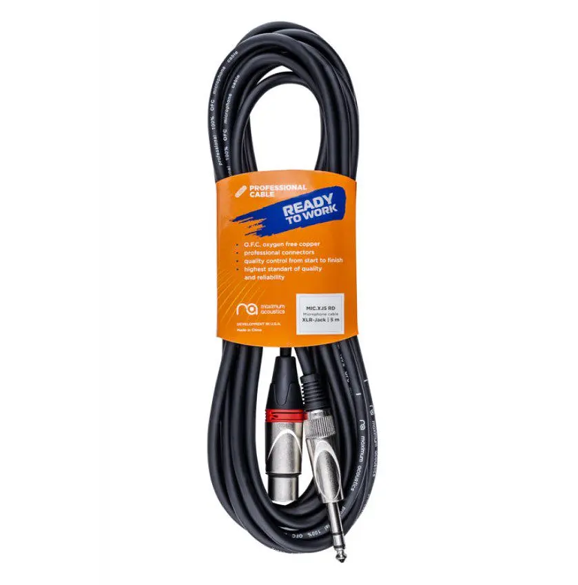 Микрофонный аудио кабель Jack 6,3 — XLR Female Maximum Acoustics MICXJ5 (Red) OFC 5m - фото 2