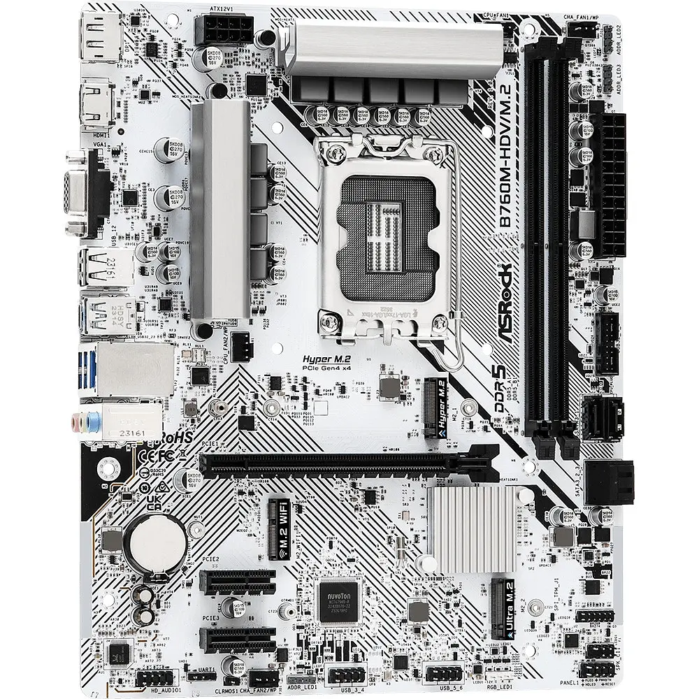 Материнська плата ASRock B760M-HDV/M.2 (1700/B760, 2xDDR5, 1xPCIex16, 4xSATA, 2xM.2, 2.5GLan, 7.1ch, mATX) - фото 2
