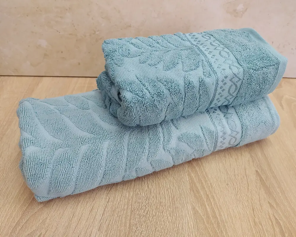 Набір турецьких махрових рушників 50х90+70х140 Gulcan Jacquard Cotton Lux Akasya Turkuaz - фото 2