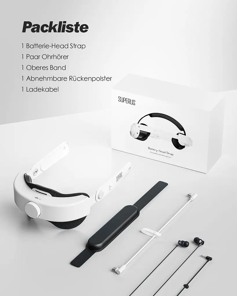 Ремешок SUPERUS Elite с аккумулятором для Meta Quest 3S/Quest 3 - Ремешок для головы с аккумулятором с наушниками для аксессуаров - фото 4