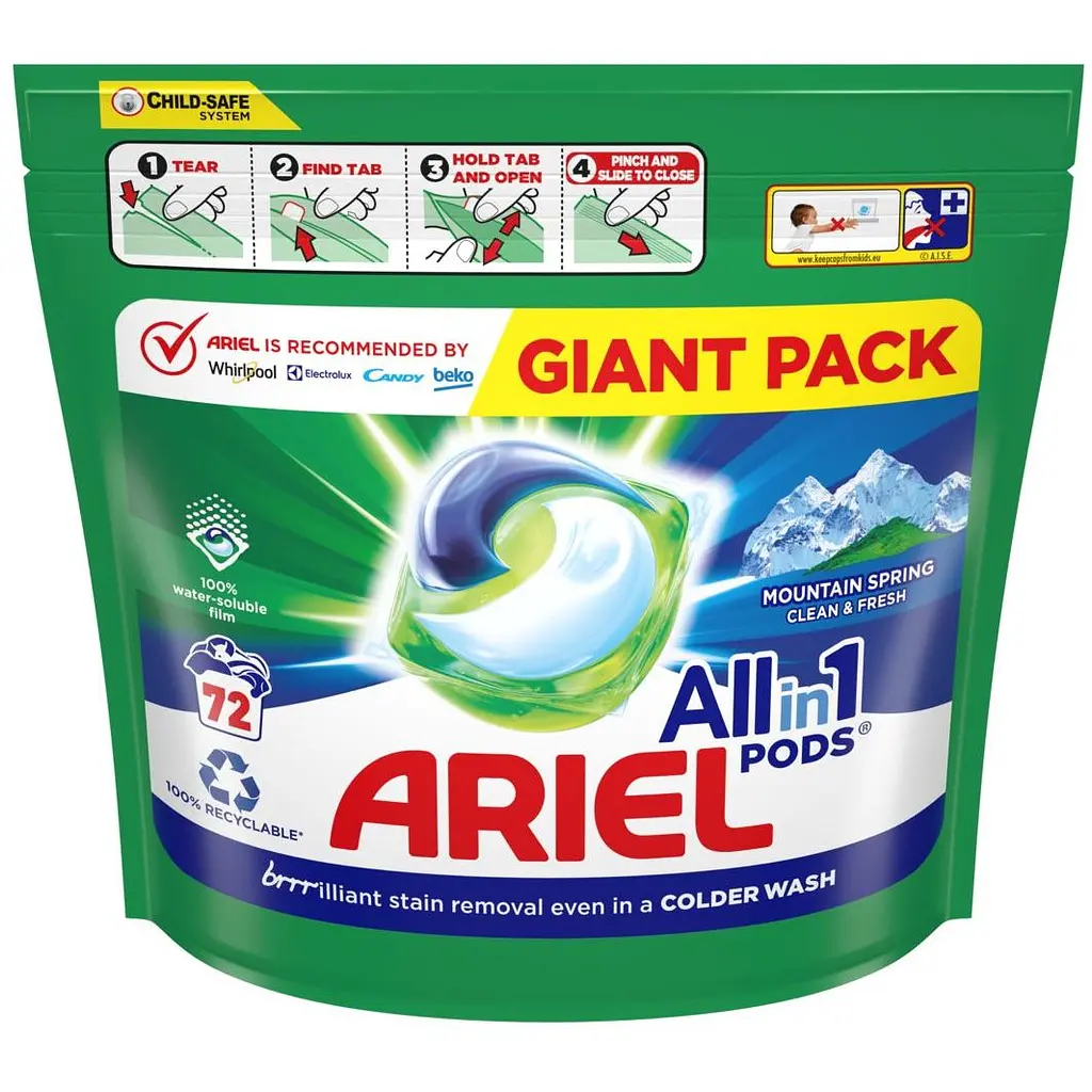 Капсули для прання Ariel Pods All-in-1 Гірське Джерело 72 шт. х 19.5 г - фото 2