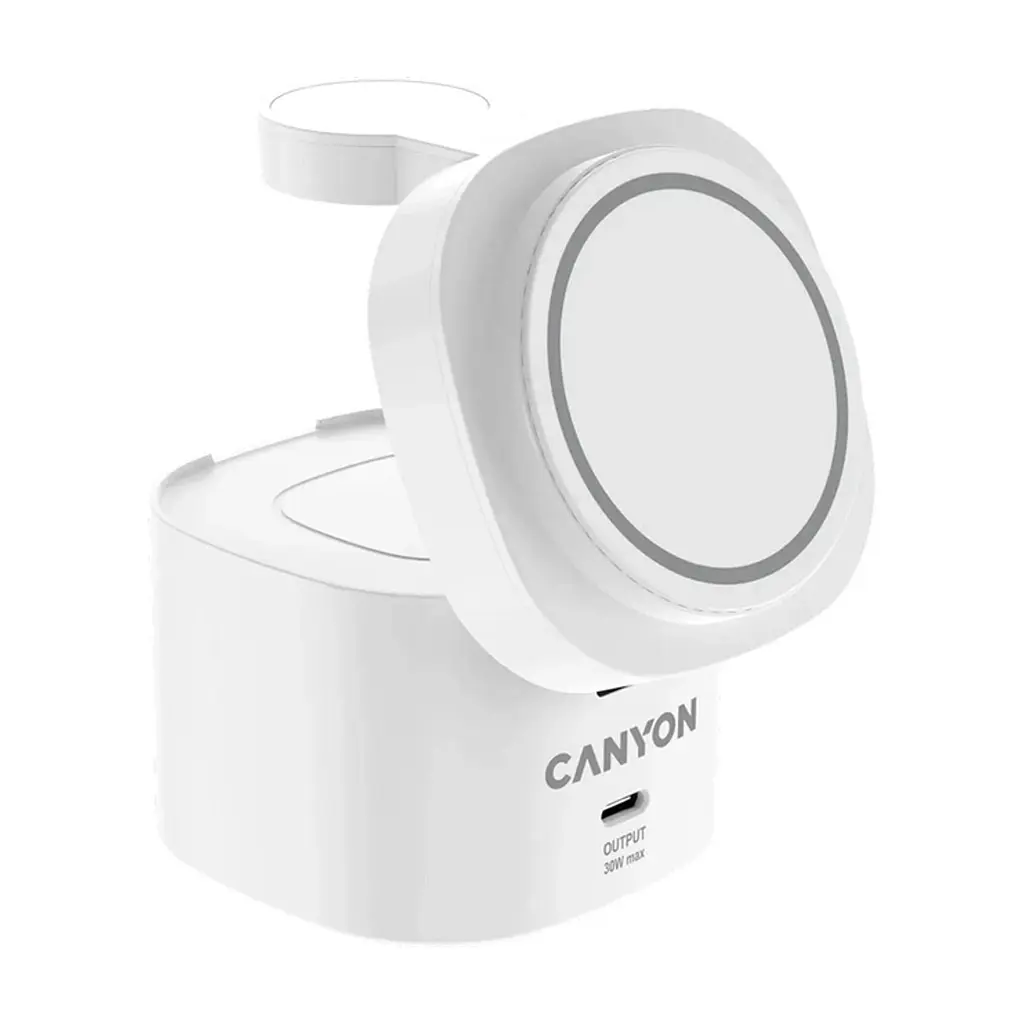 Зарядний пристрій Canyon 4-in-1 wireless charging stand 30W + cable 1.0m white (CNS-WCS405WW/A) - фото 4