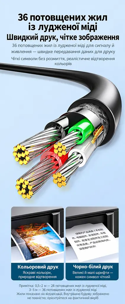 Кабель для принтера UGREEN US135 USB 2.0 USB-A - USB-B 1 м чорний (20846) - фото 11