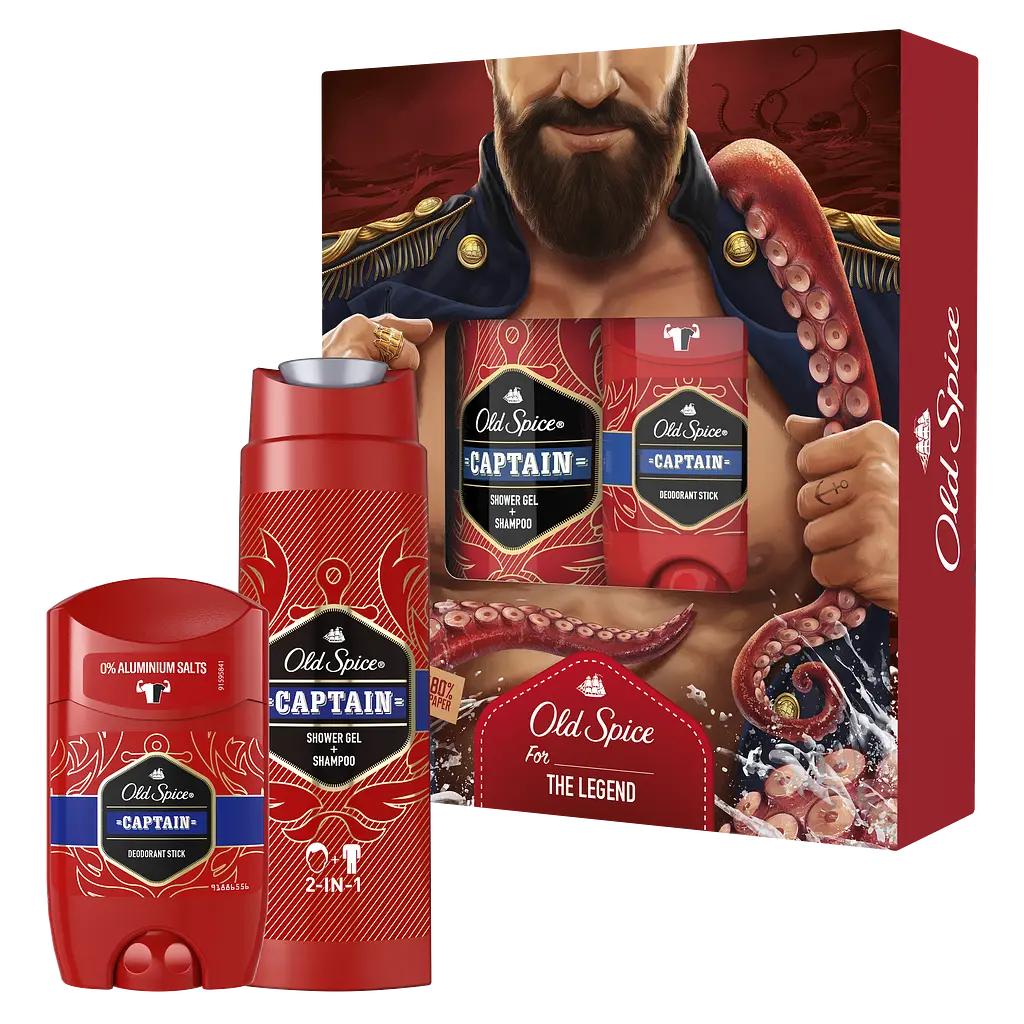 Подарочный набор Old Spice Captain: Твердый дезодорант 50 мл + Гель для душа 250 мл - фото 2