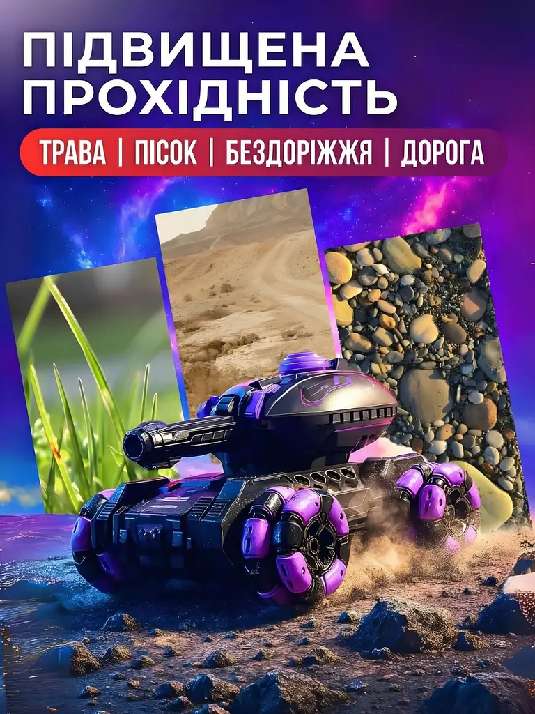 Радіокерований іграшковий танк з боєприпасами та пультом акумуляторний, чорний / фіолетовий (1033336086) - фото 3