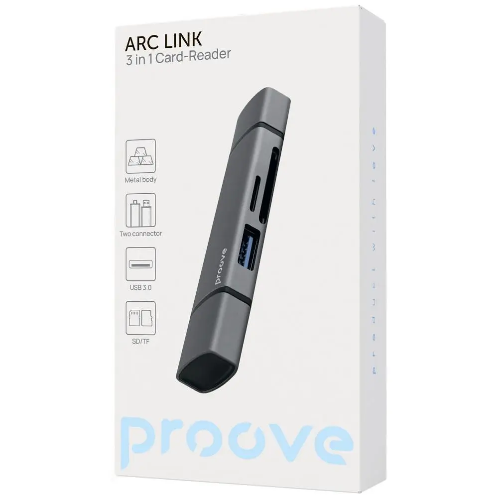 Кардрiдер Proove Arc Link 3 in 1 (USB3.0 + SD Card + Micro SD Card) silver (HBAL00210014) - фото 2