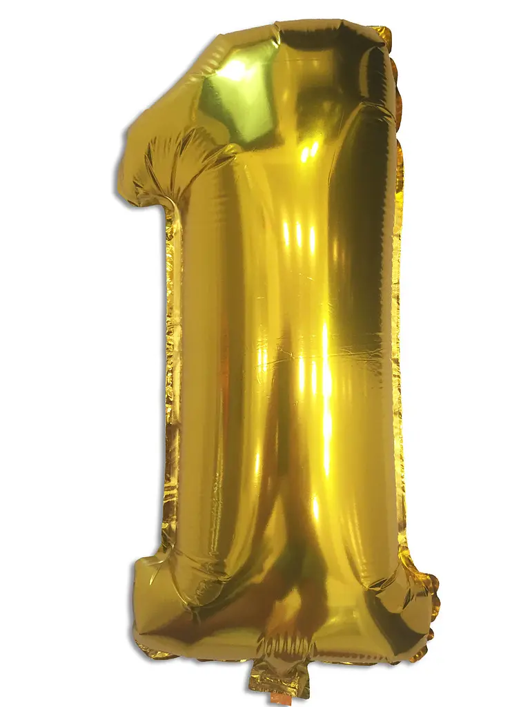 Фольгована куля, 1, золотий, цифра, 100 см, 1 штука, для оформлення свята