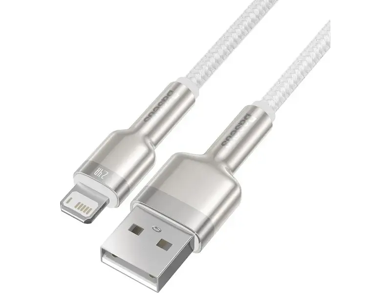 Кабель BASEUS USB Cable to Lightning Cafule Metal 2.4A 1m White (CALJK-A02) - фото 2