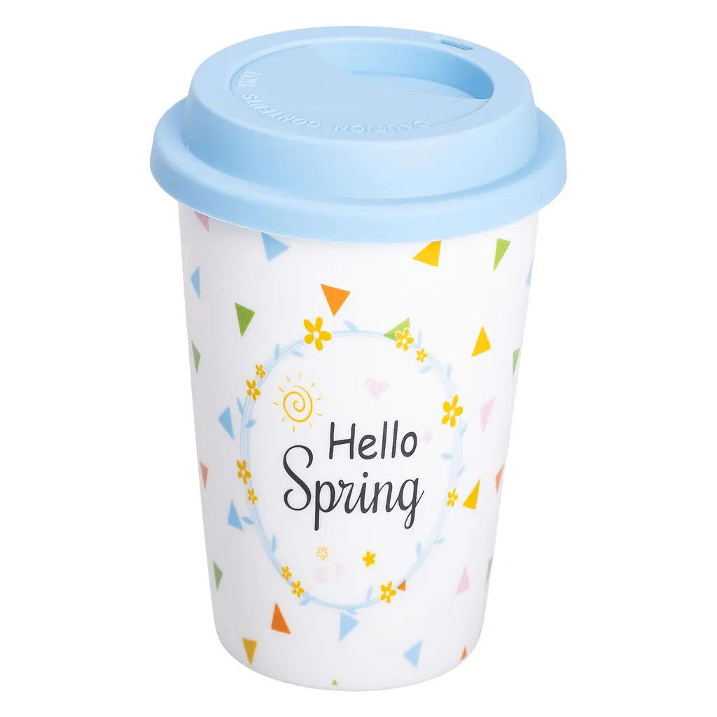 Склянка керамічна Liling Rongxiang Ceramic hello spring 420 мл із силіконовою кришкою RX-N240546HS - фото 2