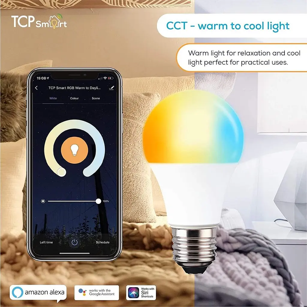 Светодиодная лампа TCP Smart Wi-Fi классическая E27 цвет регулируется белый и изменение цвета затемняется - фото 5