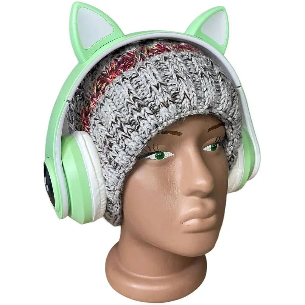Навушники дитячі Opt-Top Cat ear В39М підсвічування/FM-радіо/MicroSD/Bluetooth м'ятні (1756375769) - фото 6