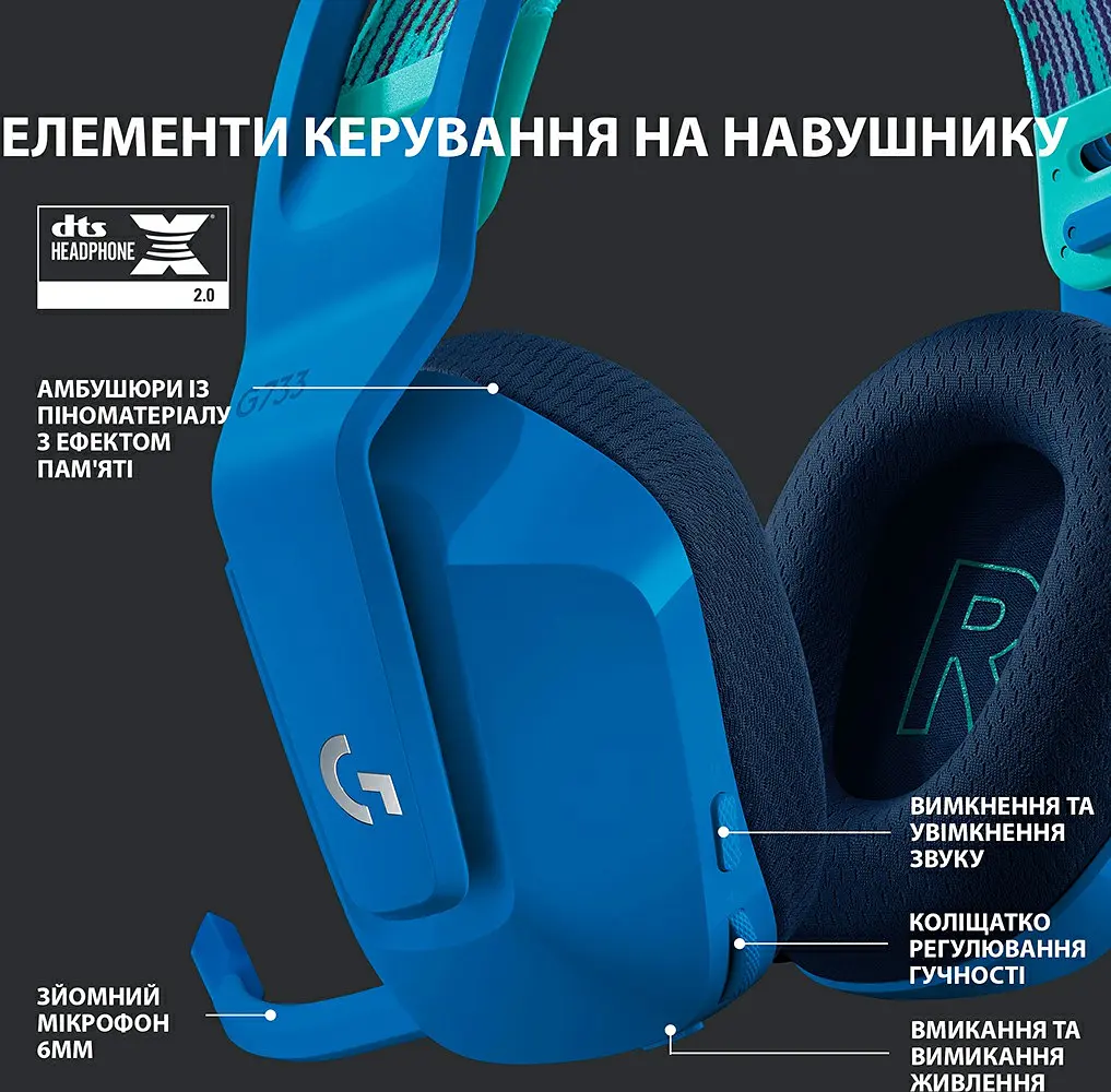 Навушники Logitech G733 Lightspeed Wireless RGB Blue (981-000942/43) - фото 5
