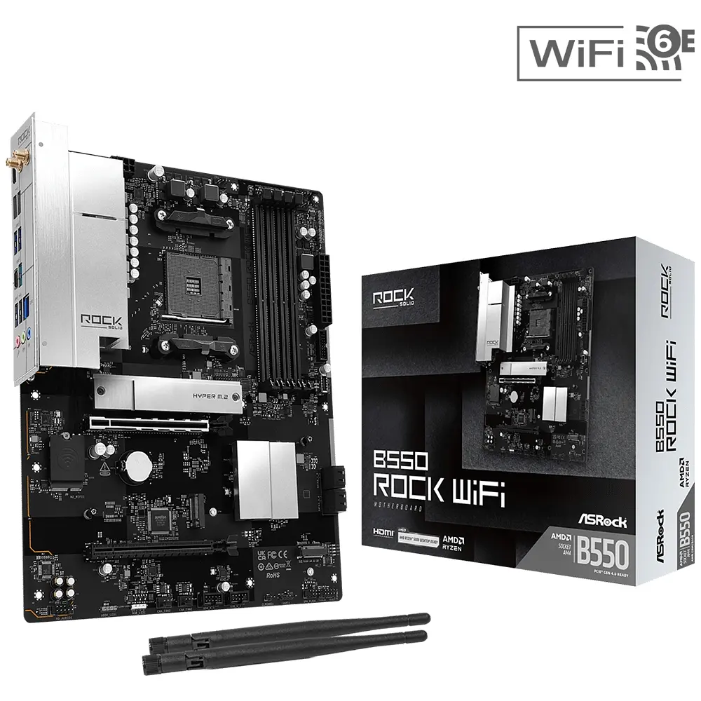 ASRock B550 Rock WiFi (AM4/B550, 4*DDR4, 2xPCIex16, HDMI, 4xSATA, 3xM.2, 2.5GLan, 7.1ch, ATX) - фото 5