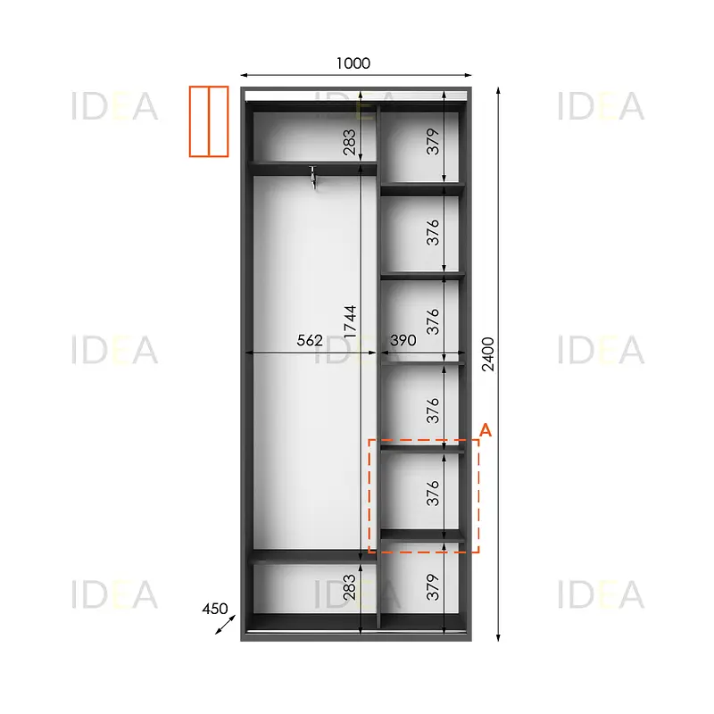 Шафа-купе Idea серія 1 100 x 45 x 240 см Антрацит Дзеркало - фото 2