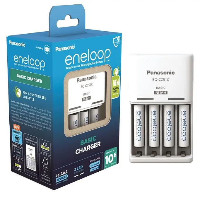 Зарядний пристрій Panasonic K-KJ51MCD04E Basic Charger + Акумулятор Eneloop NI-MH AAA 800 мАг 4 шт. - фото 1