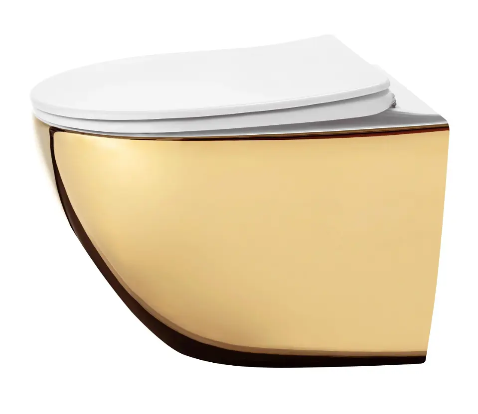 Підвісний унітаз Rea Carlo Mini Tornado NF безободковий 49x36,5 см gold із кришкою white REA-C6808 - фото 4