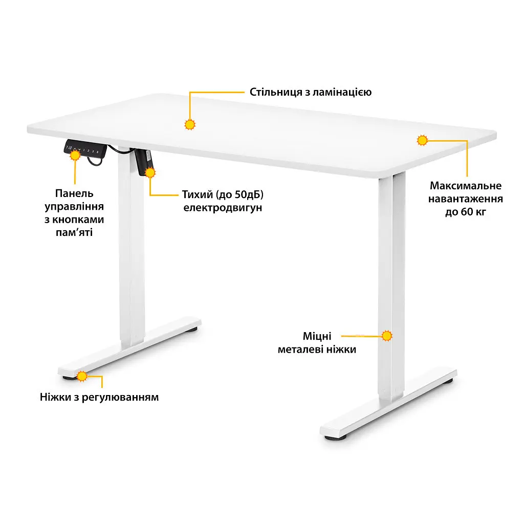 Комп'ютерний стіл Mealux PowerDesk Lite White з електрорегулюванням висоти (EVO-201 Lite W/W) - фото 2