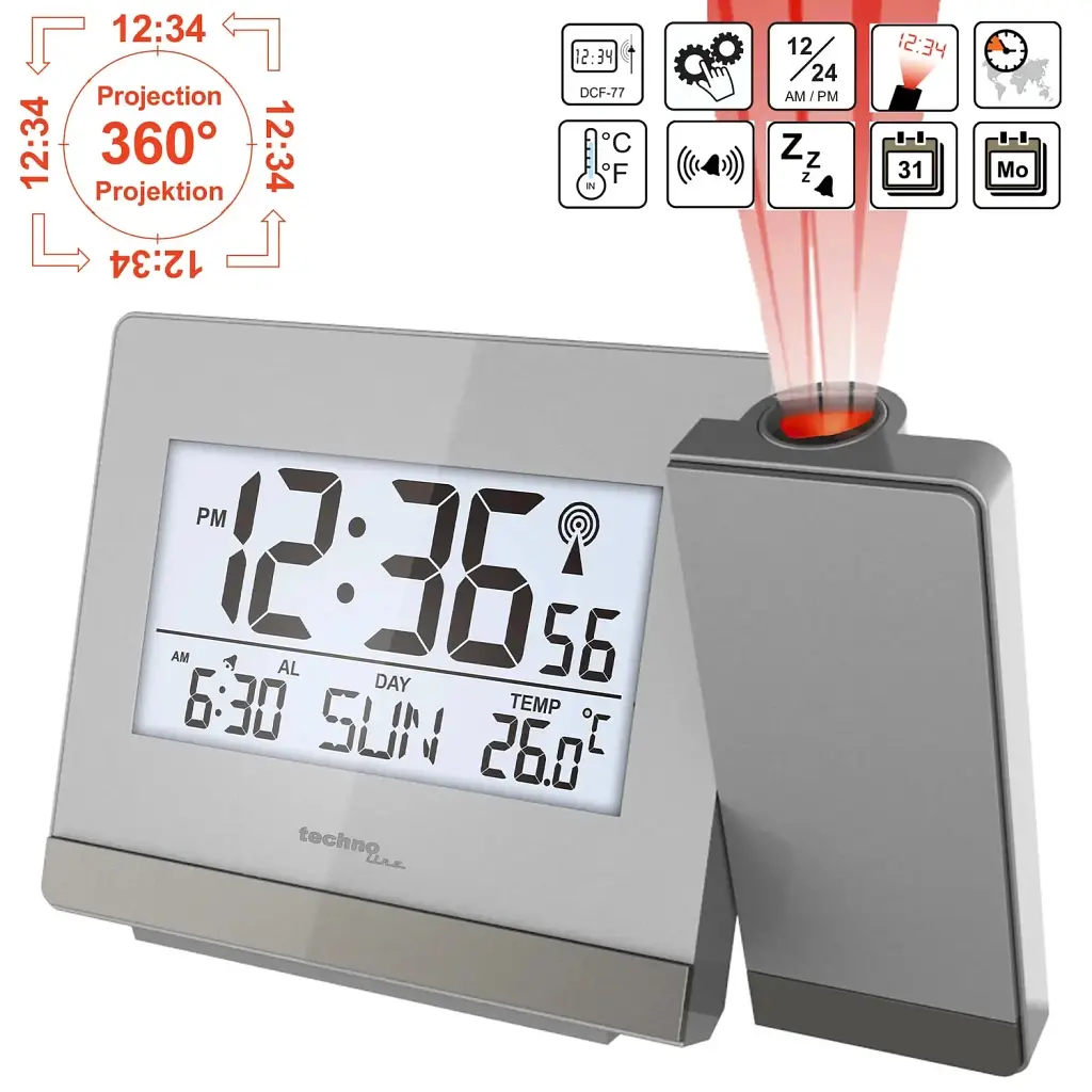Настольные часы Technoline WT538 проекционные Silver/Anthracite (DAS301198) - фото 7
