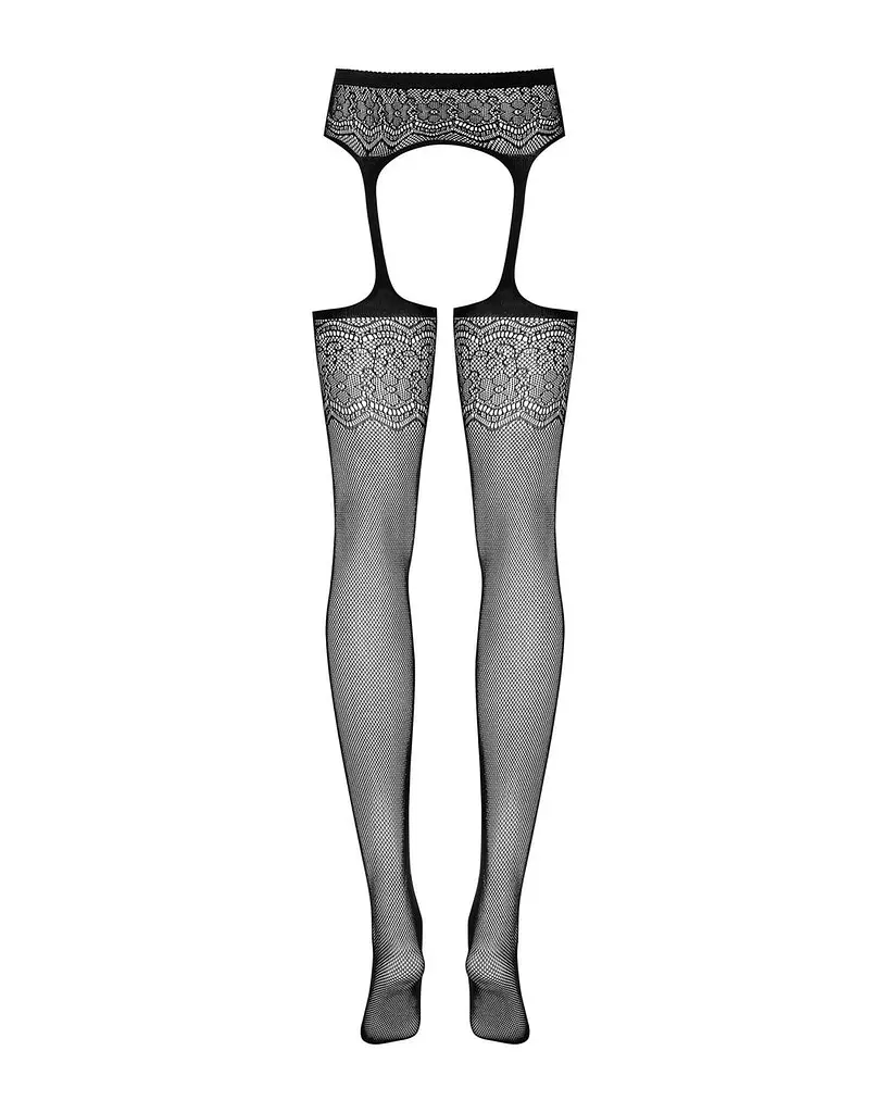 Сетчатые чулки-стокинги с цветочным рисунком Obsessive Garter stockings S207 черные имитация S/M/L - фото 6