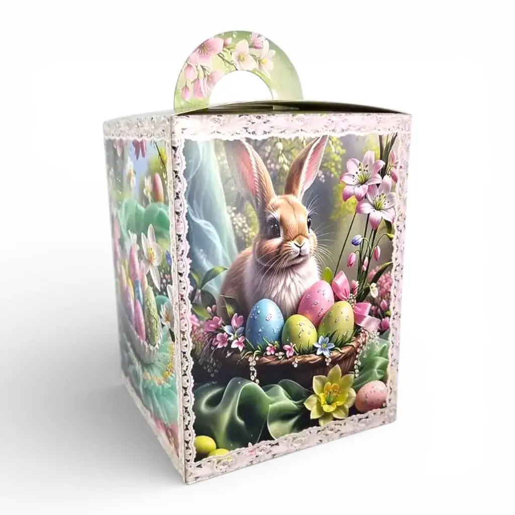 Коробка для великодньої паски подарункова 400 г з віконцем і ручкою 14×14×18.7 см - фото 2