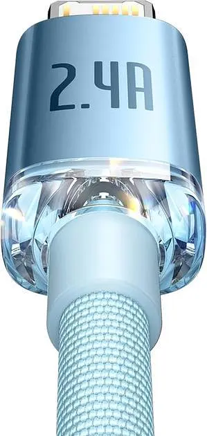 Кабель Baseus Crystal Shine Series Fast Charging Data Cable USB to iP 2.4A 2 м Sky Blue (CAJY001203) - фото 3